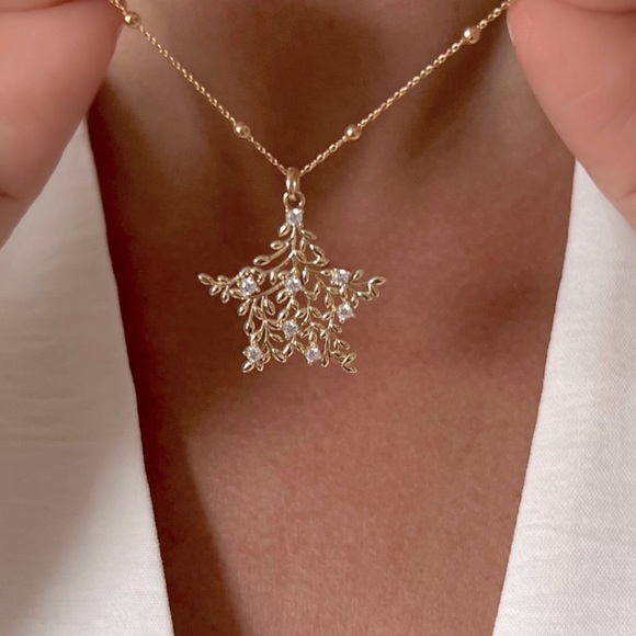 Star Leaf Necklace with Ball Chain 14k Gold Plated Luxury Jewelry - Picture 5 of 10